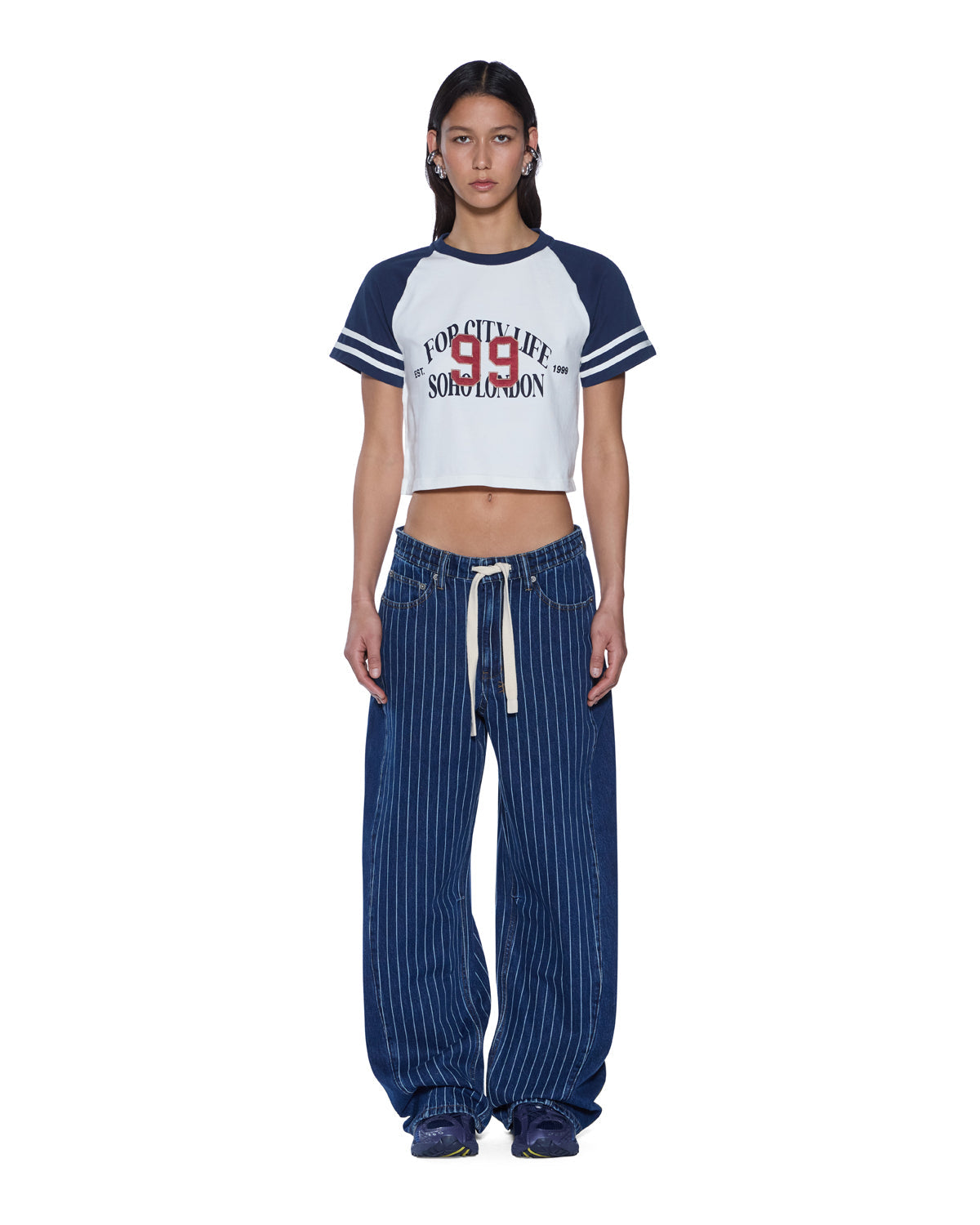 WOMENS RAGLAN BOXY SS TEE VINTAGE WHITE/NAVY RELAXED TEES