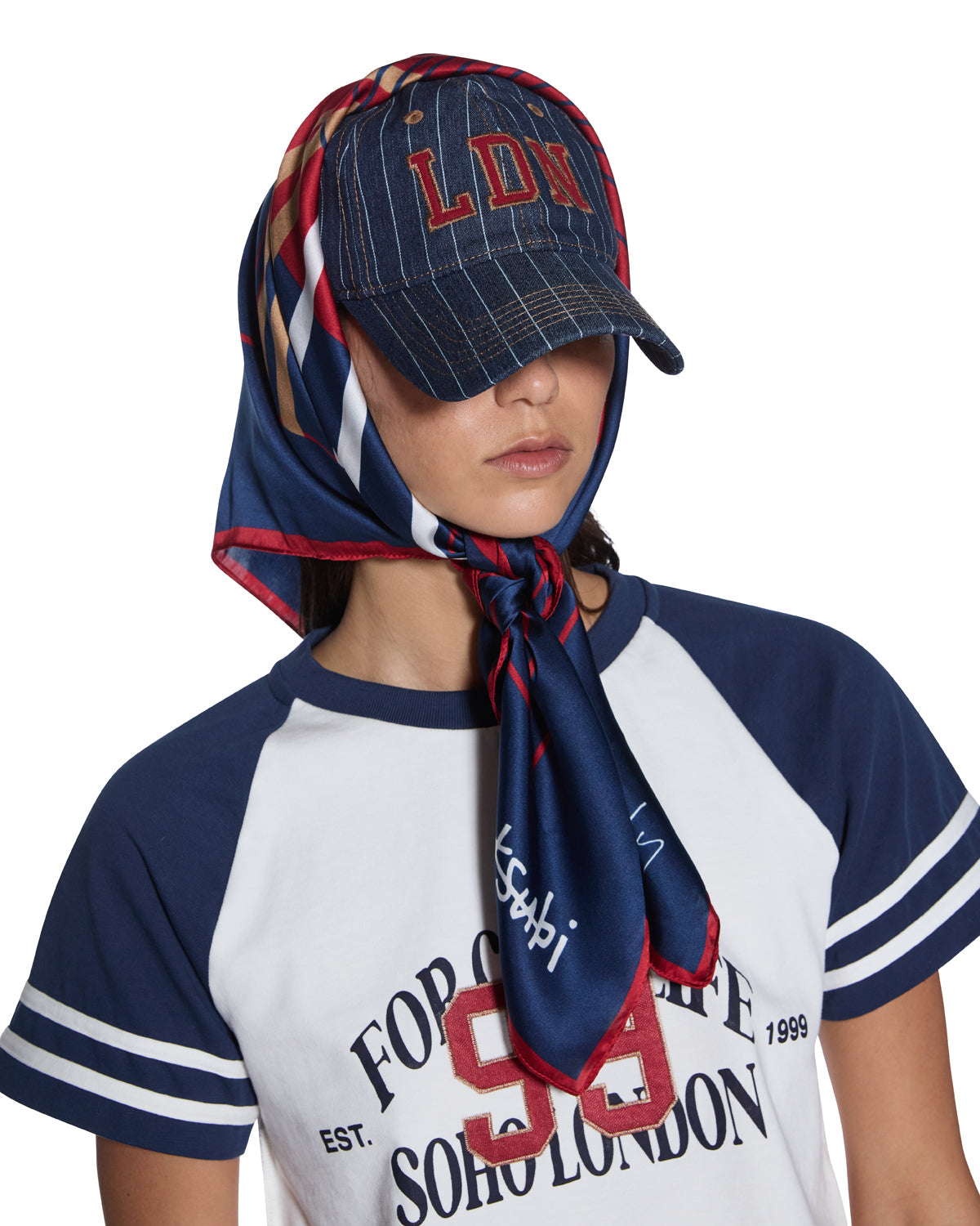  KSUBI X LISSY RODDY SILK SCARF NAVY ACCESSORIES