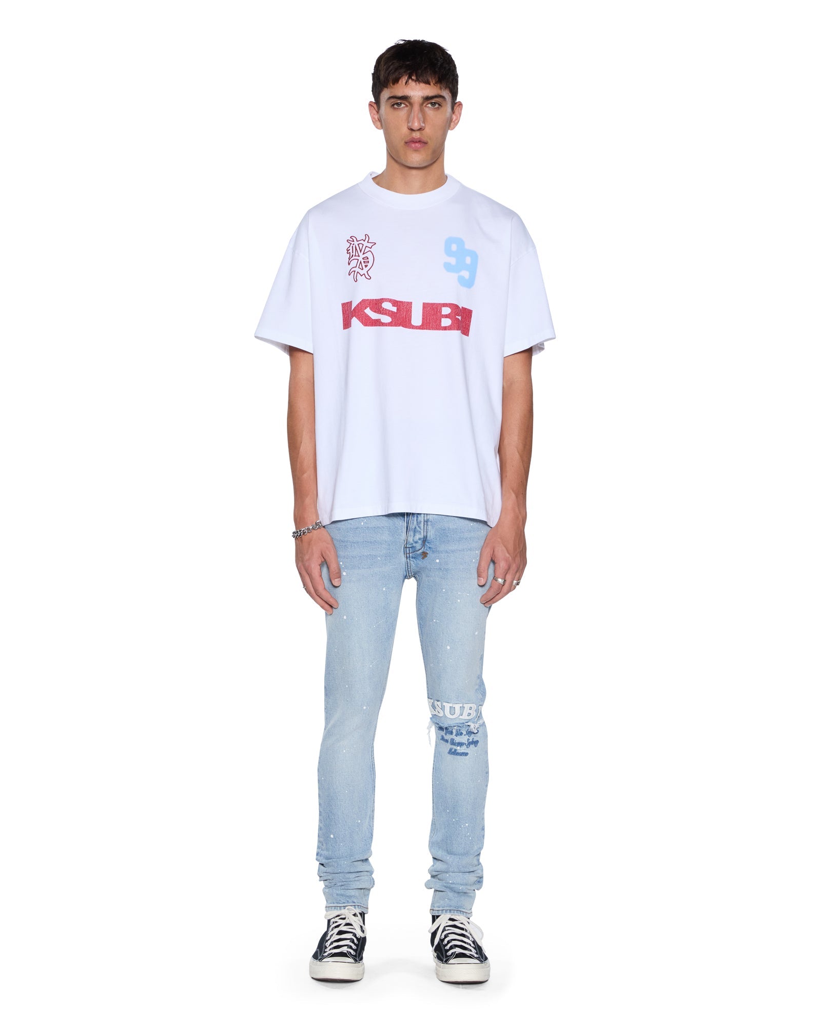 MENS  RUGGED EKCESS SS TEE WHITE/RED OVERSIZED TEES