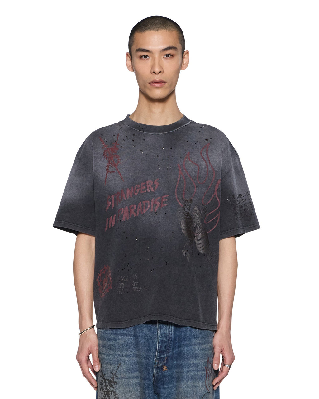 Mens Skool Halen Ss Tee Charcoal Fade Baggy Tees - Grey