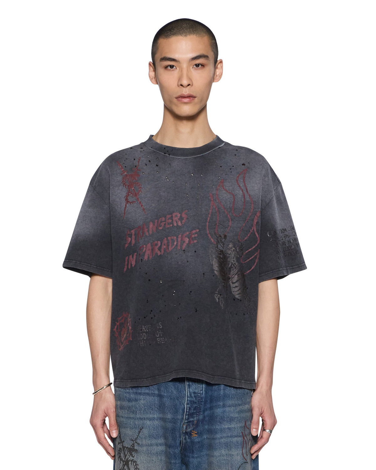 Mens Skool Halen Ss Tee Charcoal Fade Baggy Tees - Grey