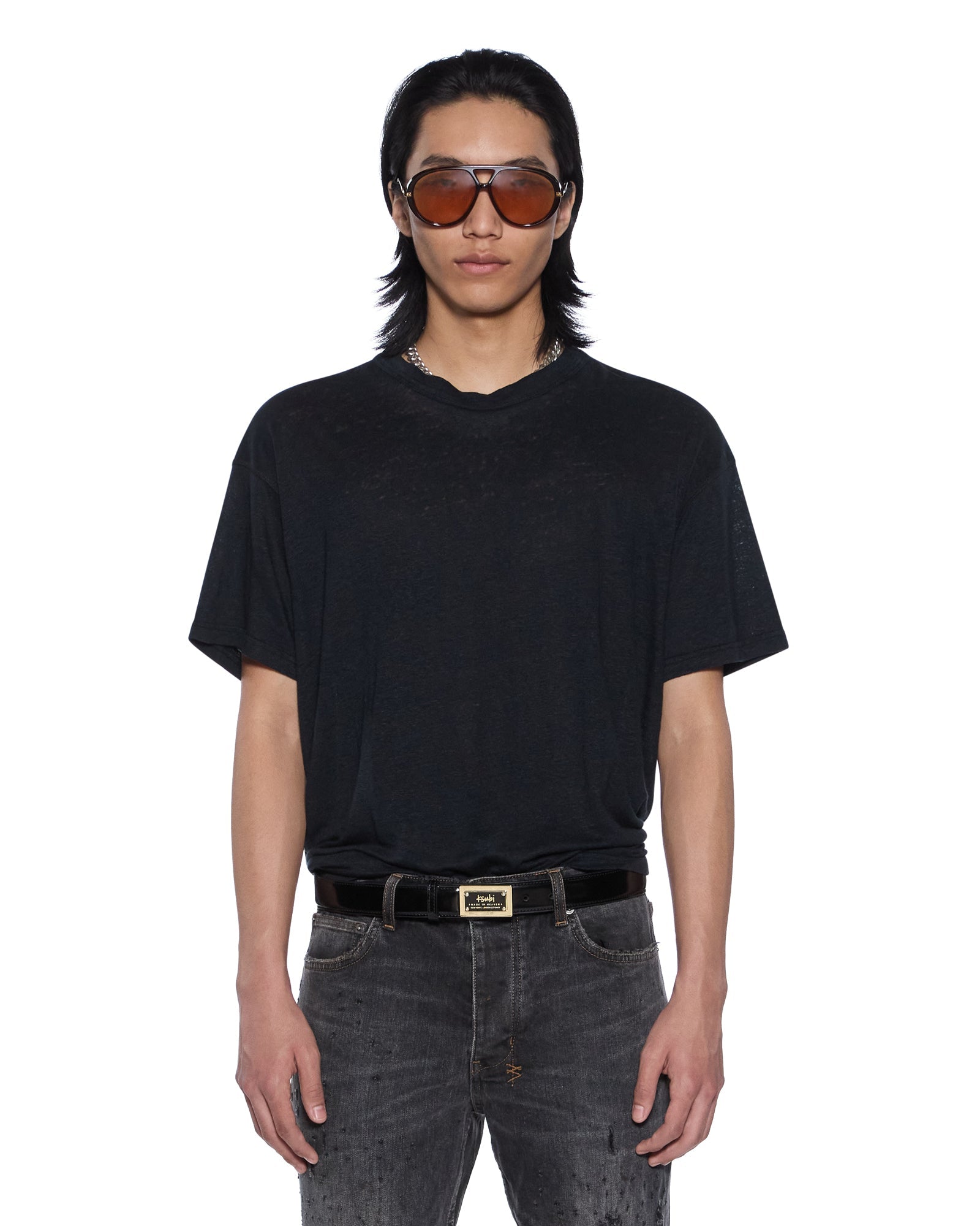 MENS  SID LINEN SS TEE JET BLACK SLIM TEES