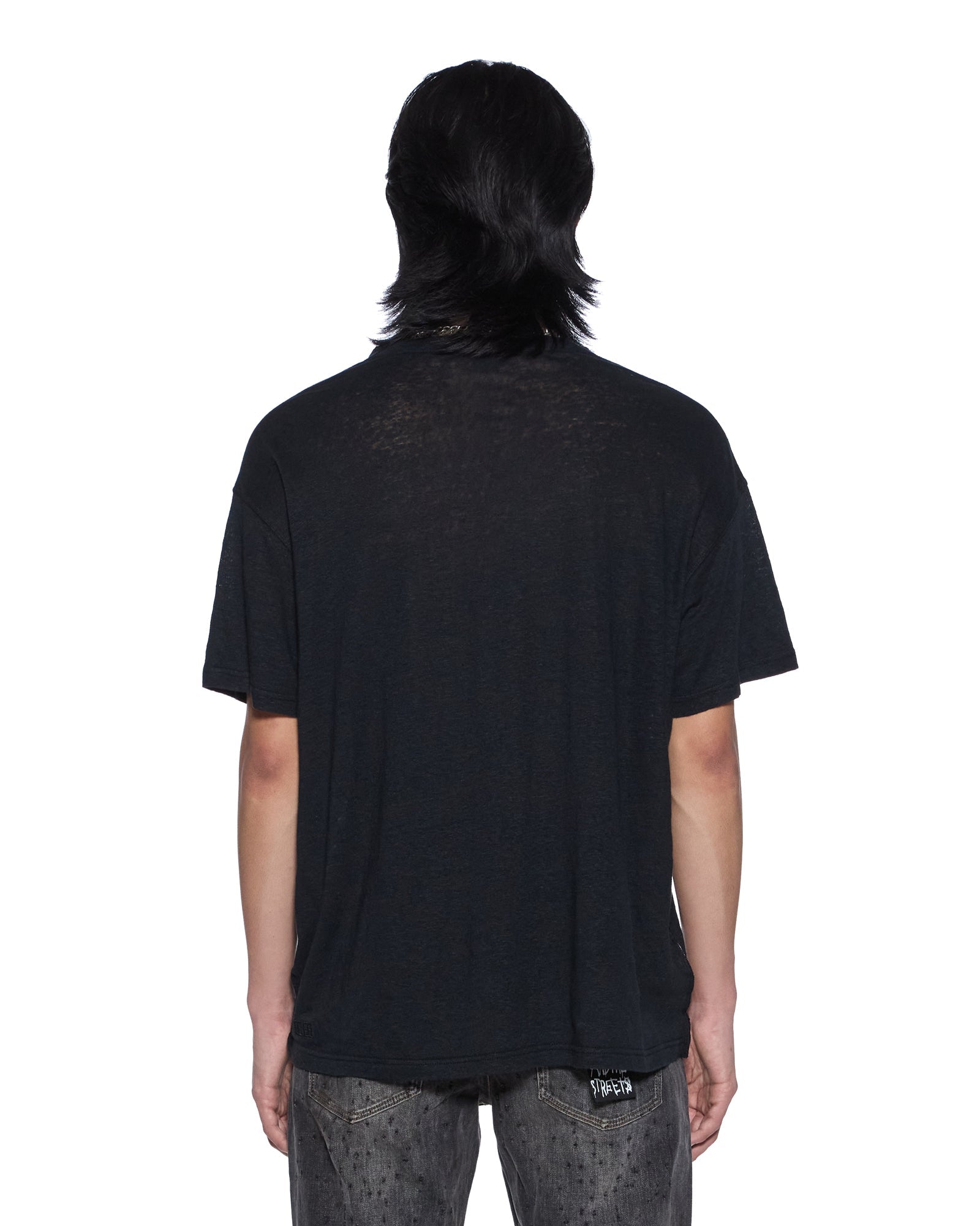 MENS  SID LINEN SS TEE JET BLACK SLIM TEES
