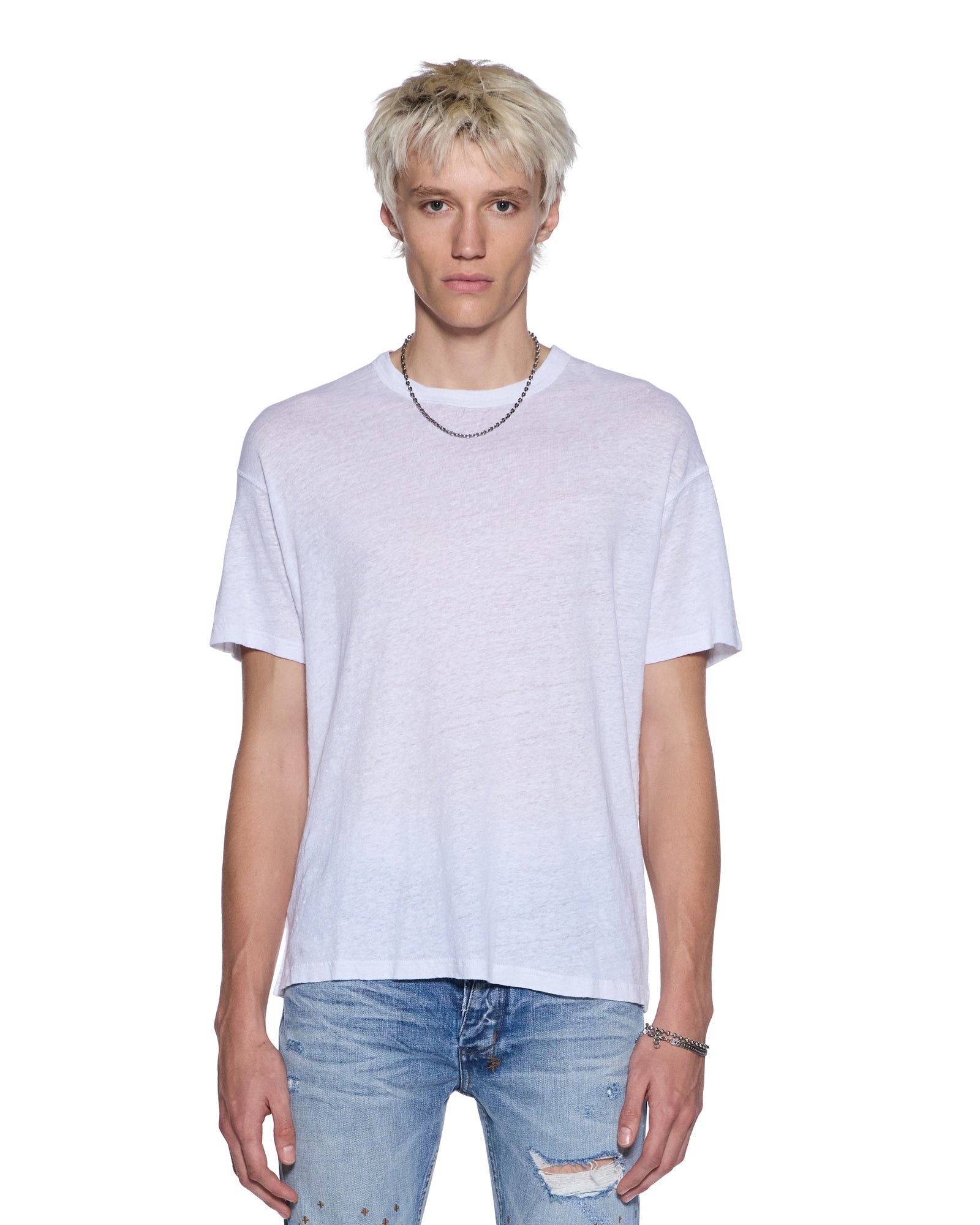 MENS  SID LINEN SS TEE WHITE SLIM TEES