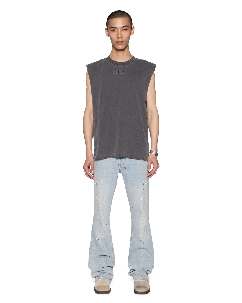 Mens Intruder Cut Off Charcoal Oversized Tees - Grey