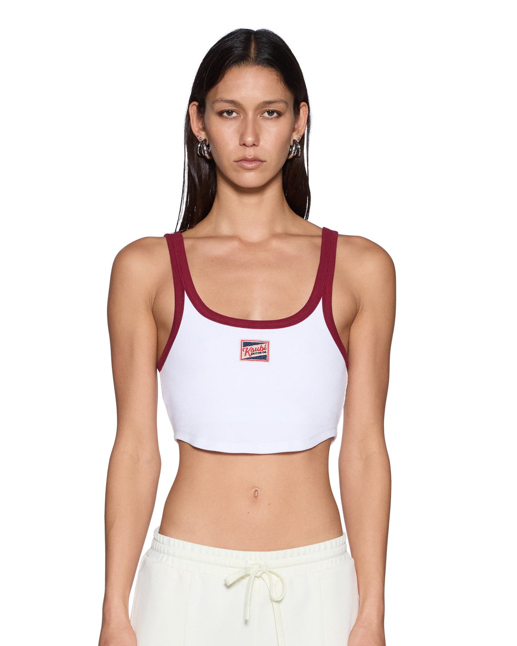 Womens Badge Chloe Crop Tank Off White Slim Tees - Beige