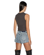 WOMENS STAGED TANK WASHED BLACK TEES