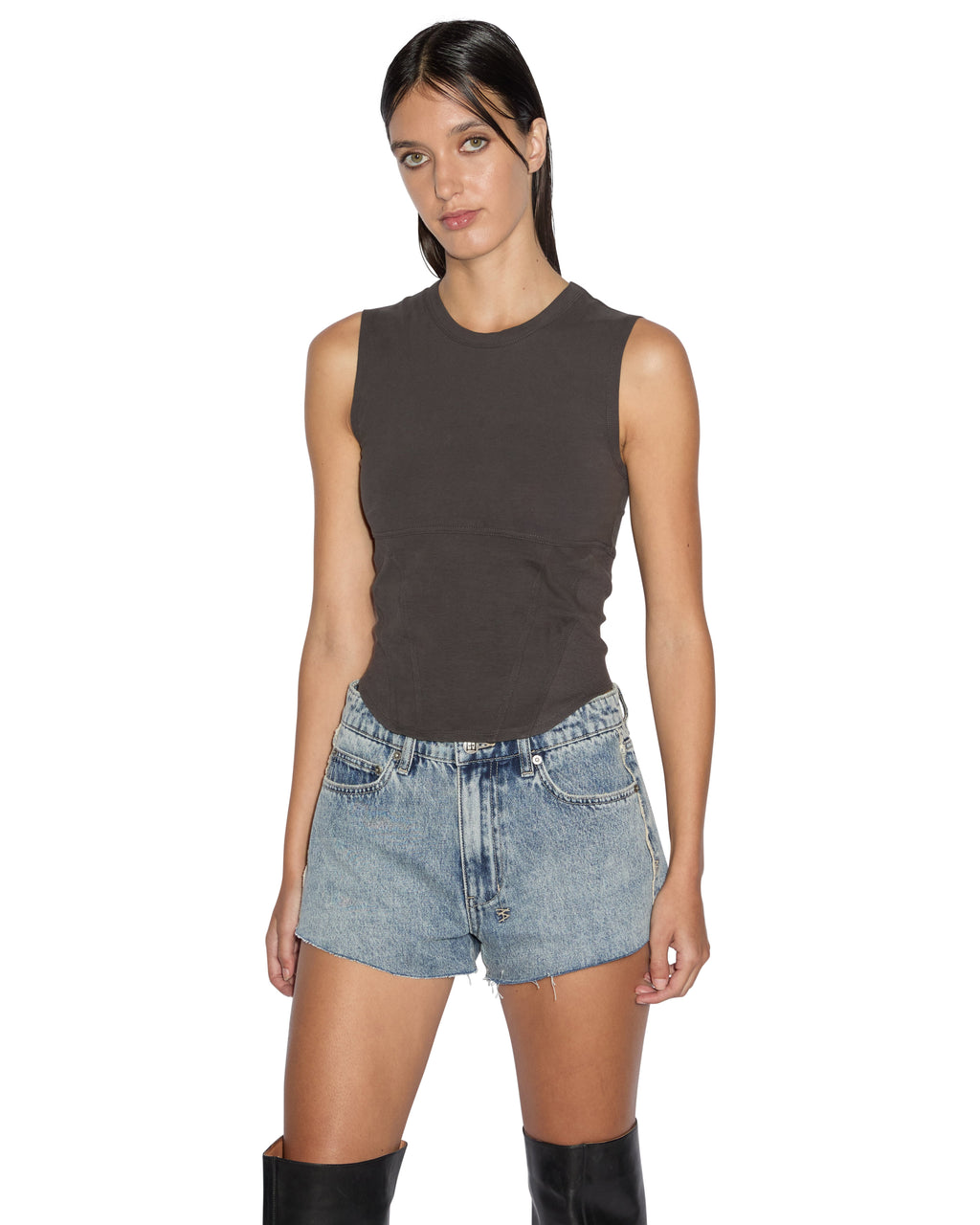 WOMENS STAGED TANK WASHED BLACK TEES