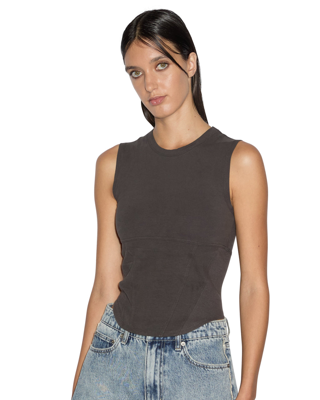 WOMENS STAGED TANK WASHED BLACK TEES