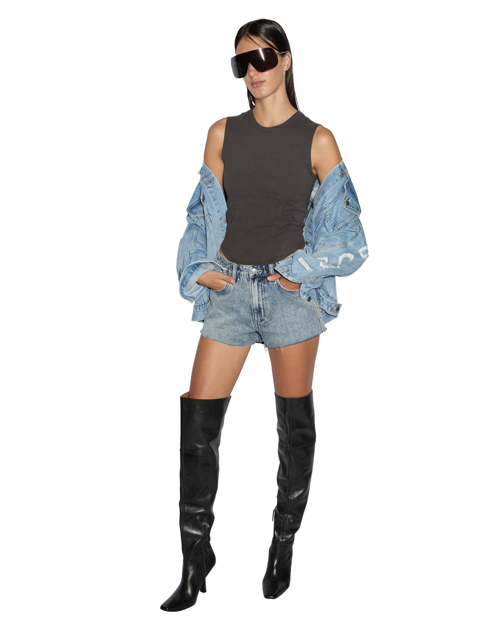WOMENS STAGED TANK WASHED BLACK TEES