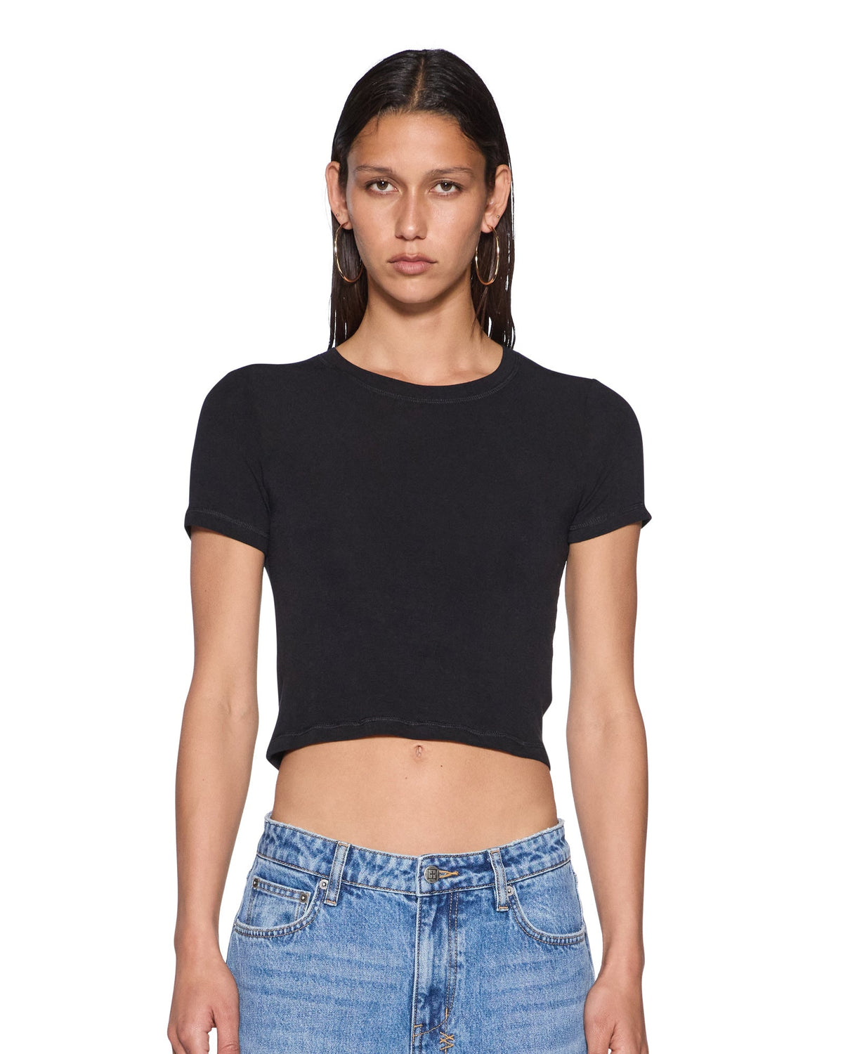 Womens Baby Ss Tee Black Cropped Tees - Black