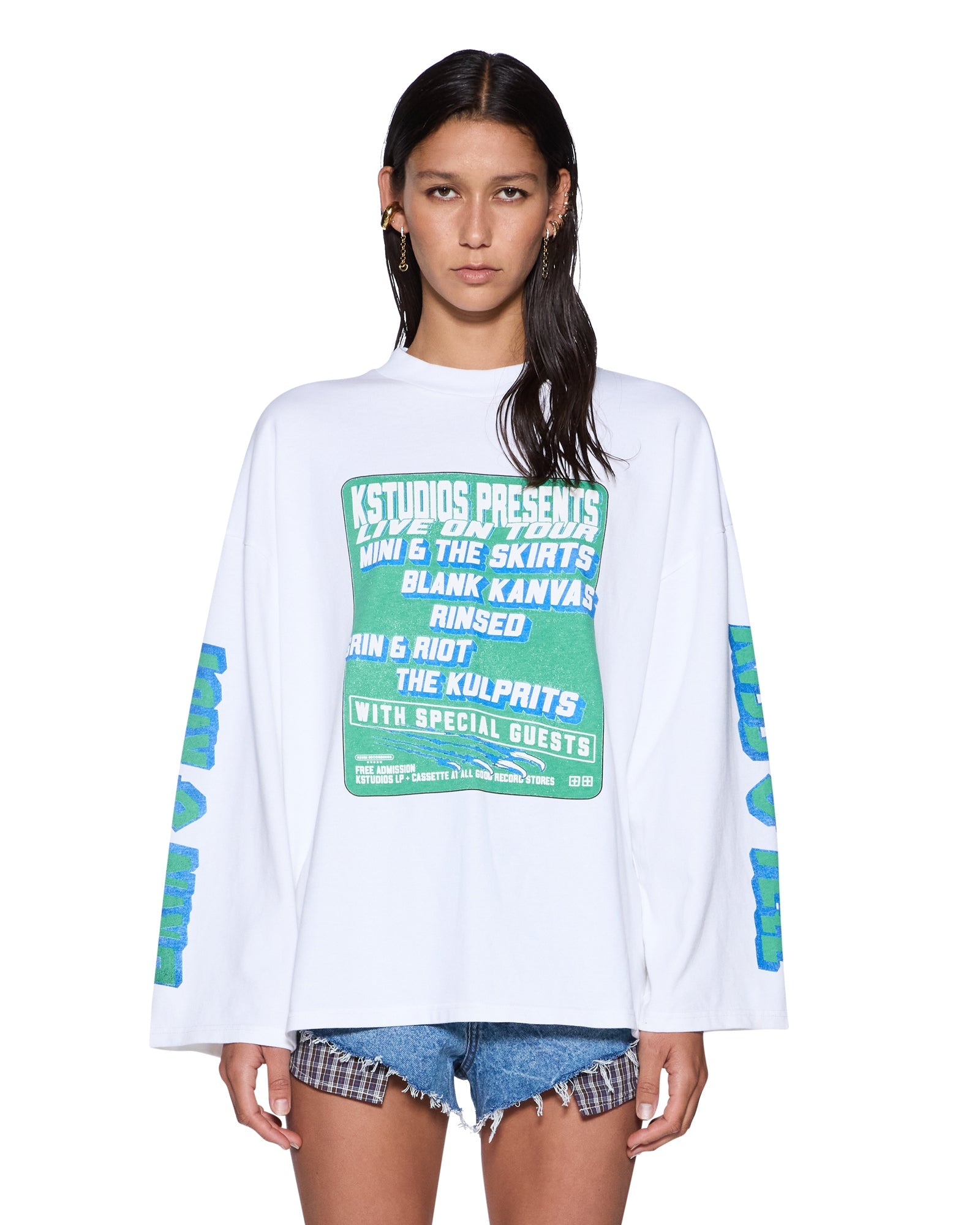 WOMENS KSTUDIO BOYFRIEND LS TEE WHITE OVERSIZED TEES