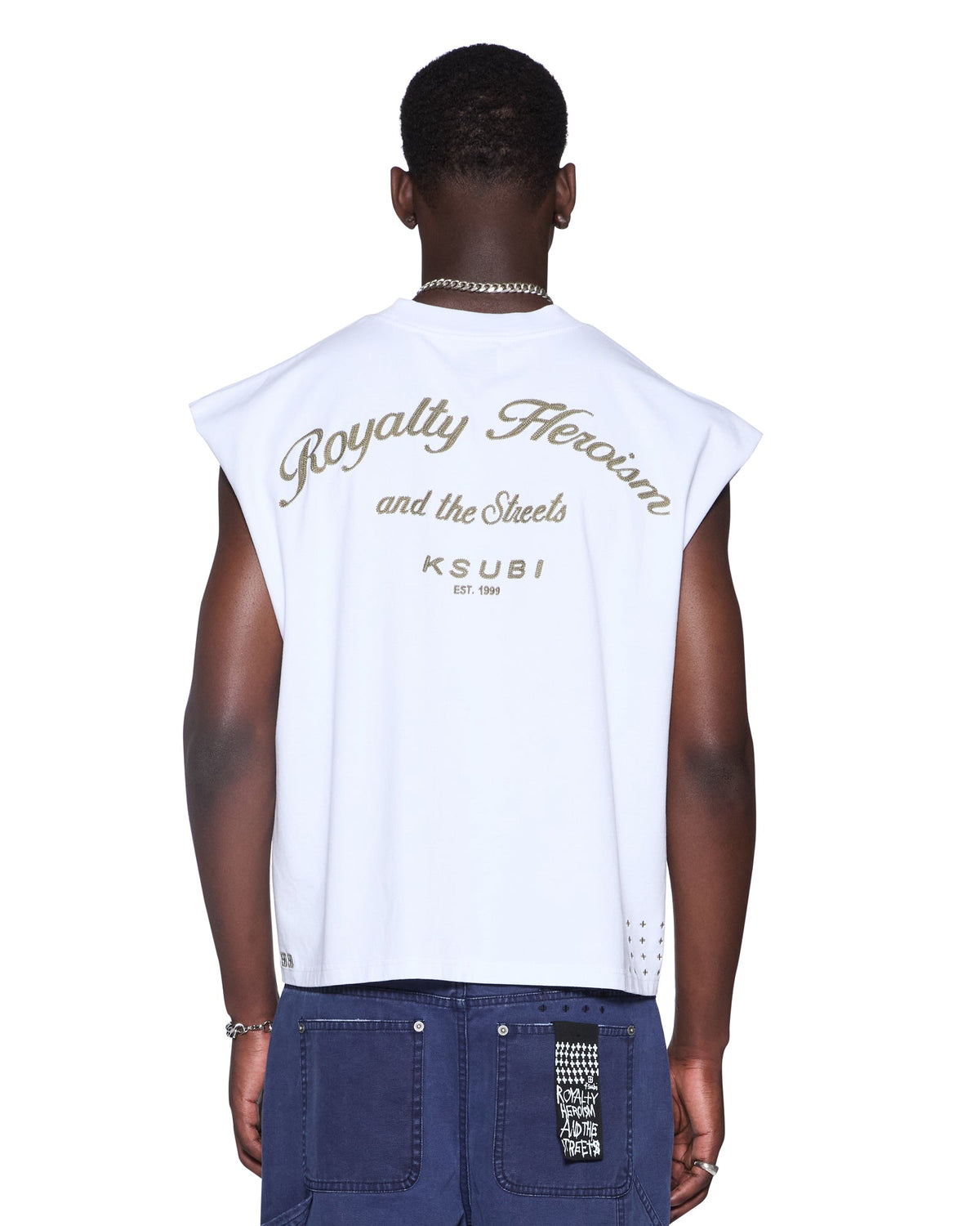 MENS ROYALTY HALEN CUT OFF TRU WHITE TEES