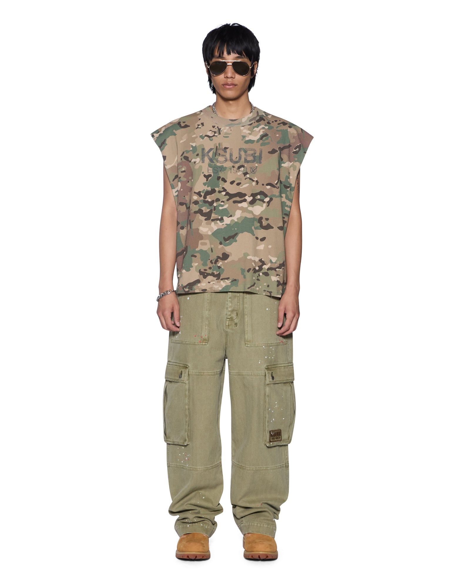 MENS STATE EKCESS CUT OFF WOODLAND OVERSIZED TEES