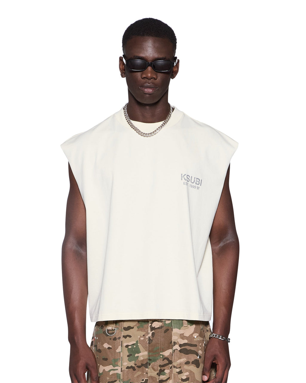 MENS STATE HALEN CUT OFF ECRU TEES