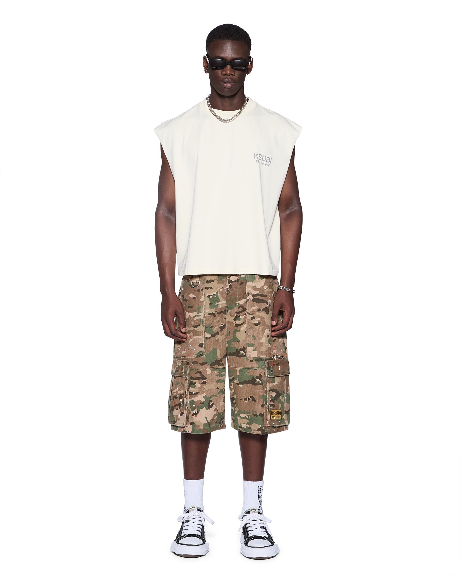 MENS STATE HALEN CUT OFF ECRU BAGGY TEES