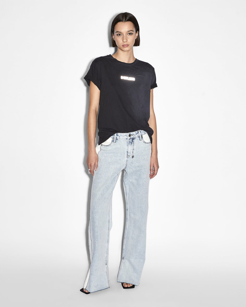 Womens Low Rider Side Stripe Baggy Denim Jeans - Denim
