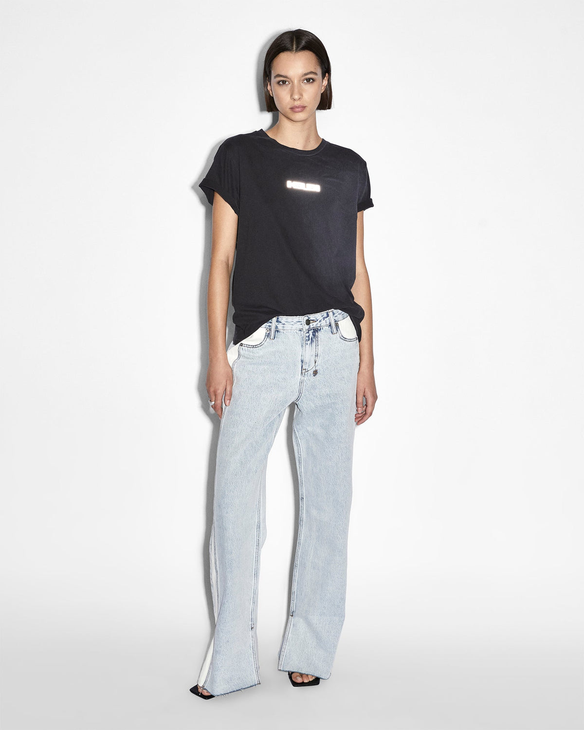 Womens Low Rider Side Stripe Baggy Denim Jeans - Denim