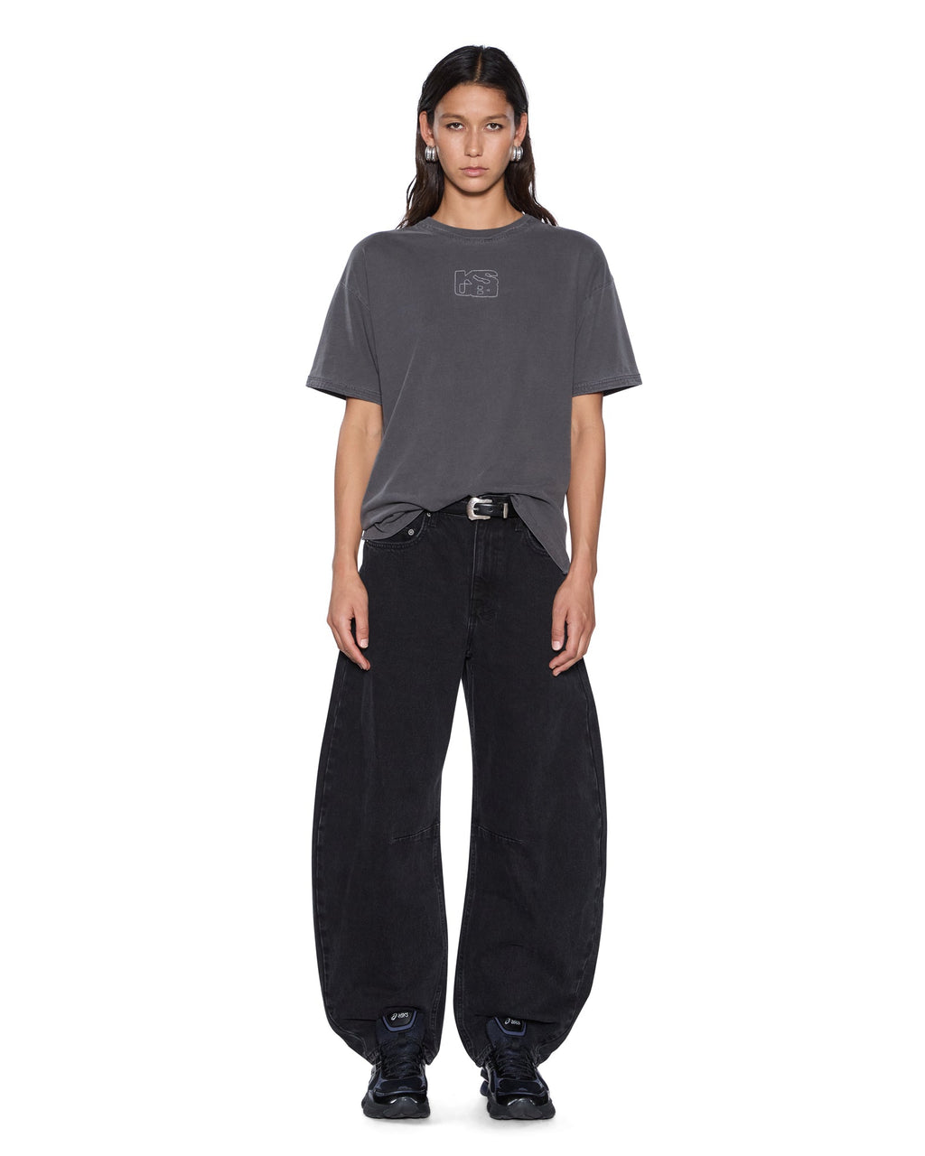Womens Stacked Stitch Oh G Ss Tee Charcoal Oversized Tees - Grey