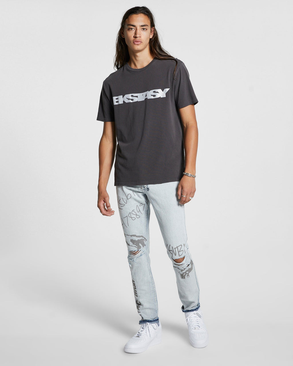 Mens Ekstacy Kash Ss Tee Faded Blac Regular Tees - Black
