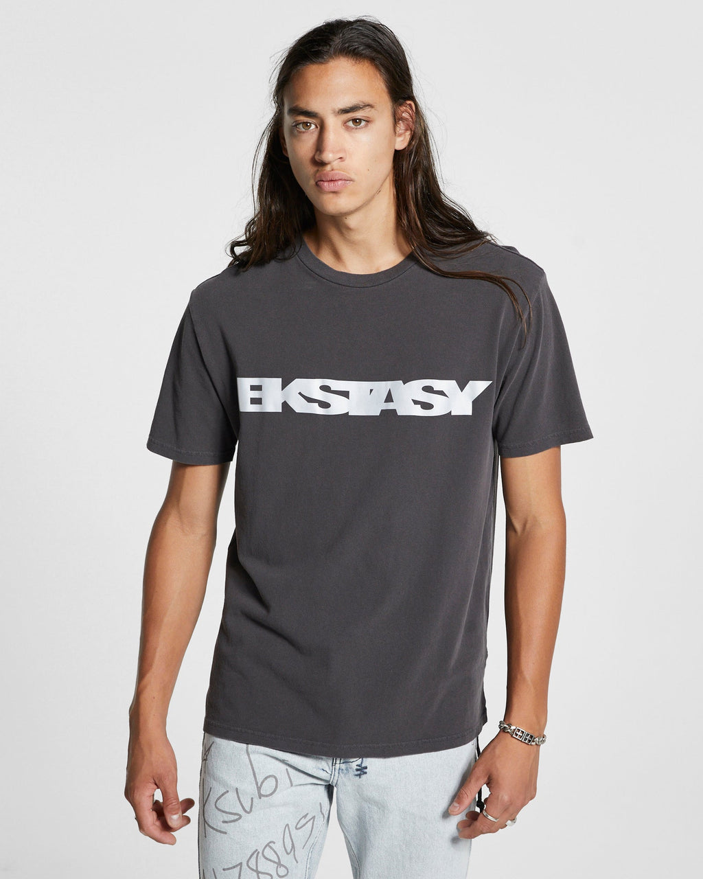 Mens Ekstacy Kash Ss Tee Faded Blac Regular Tees - Black