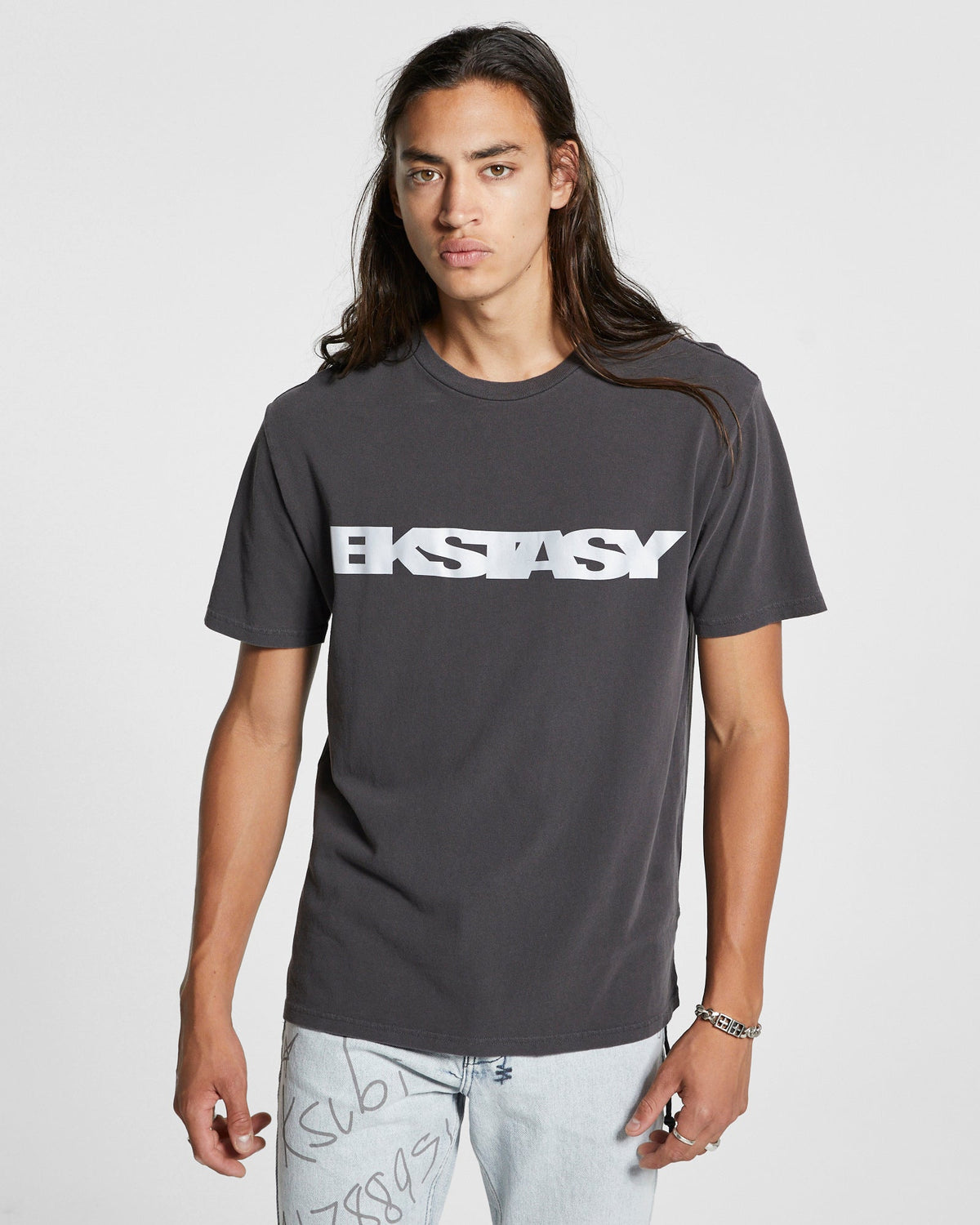 Mens Ekstacy Kash Ss Tee Faded Blac Regular Tees - Black