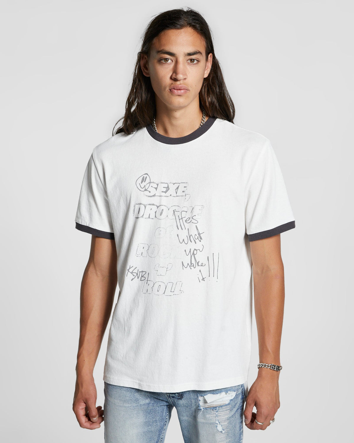 MENS SEXE  KASH SS RINGER TEE WHITE TEES