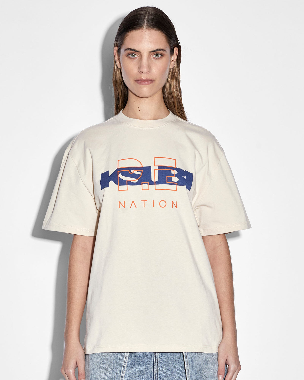 Womens Ksubi X P.e Nation Ss Tee Ecru Oversized Tees - White