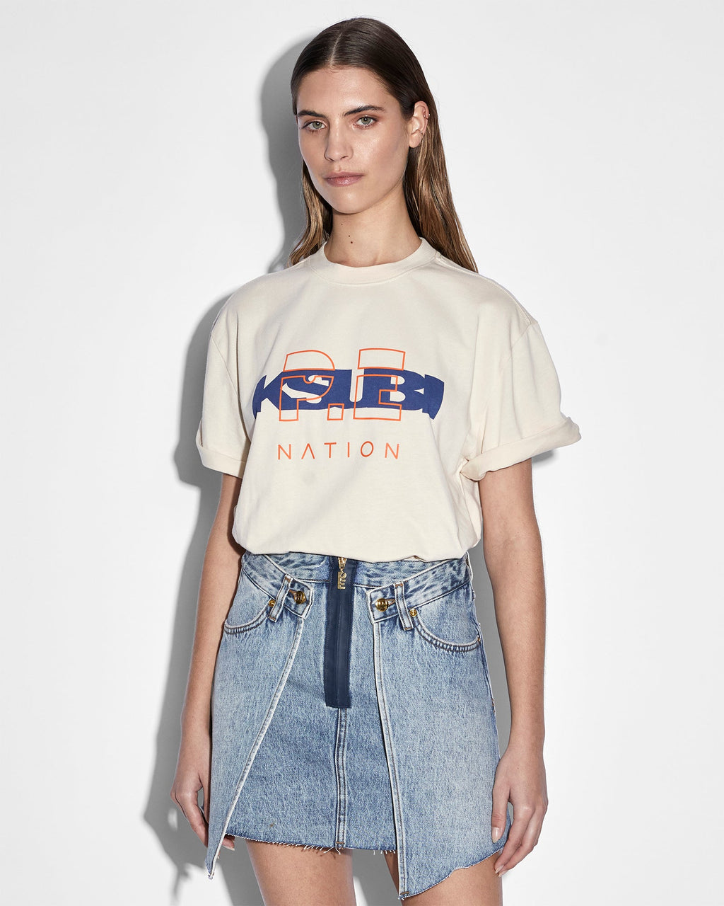 Womens Ksubi X P.e Nation Ss Tee Ecru Oversized Tees - White