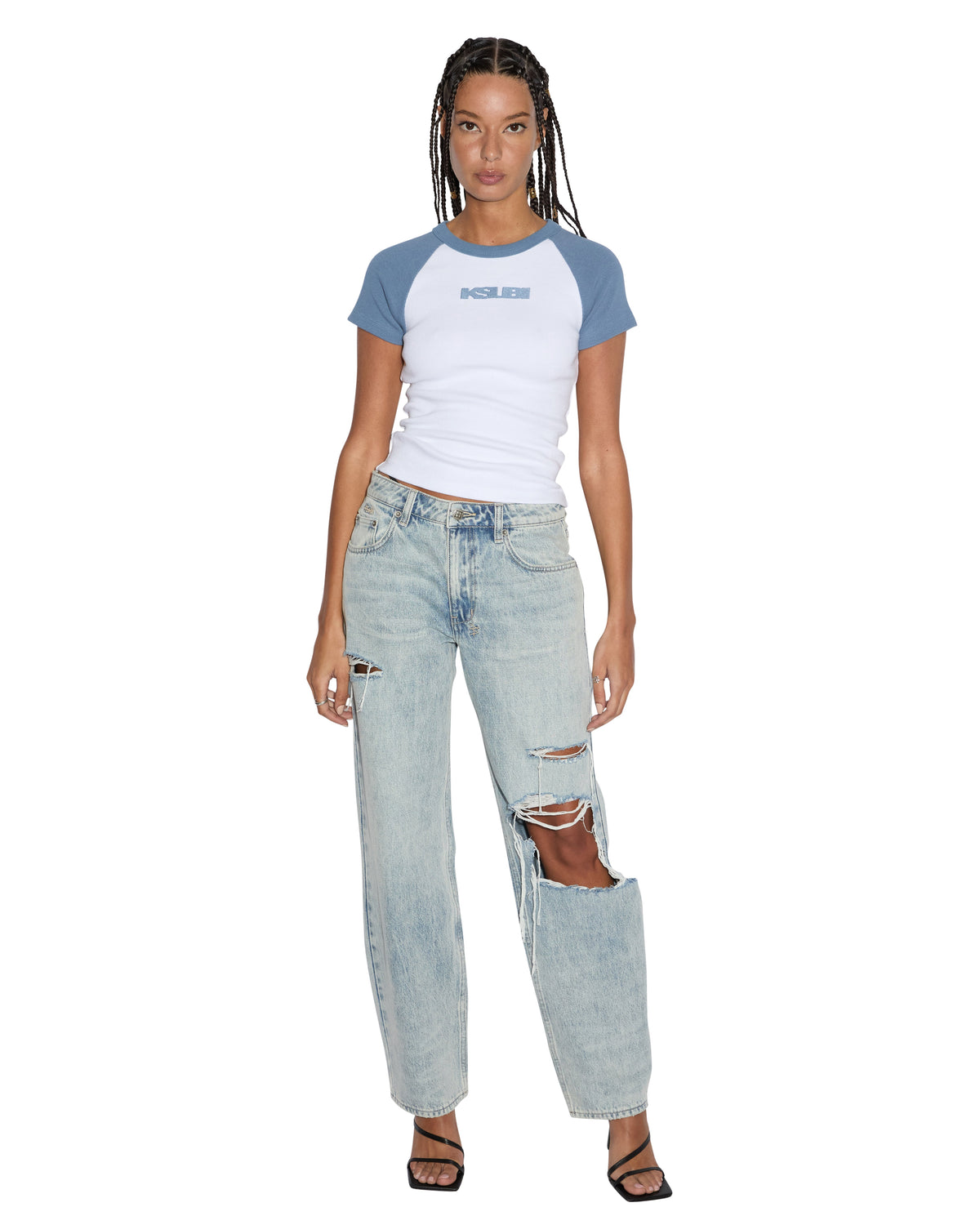 Womens Brooklyn Jean Worn Thrashed Straight Denim Jeans - Denim
