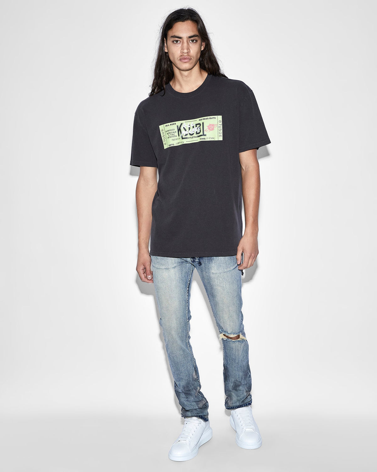 Mens Ticket Biggie Ss Tee Faded Black Oversized Tees - Black