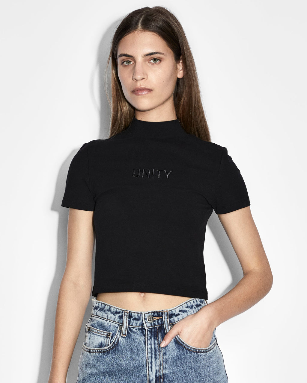 Womens Unity Mock Baby Ss Tee Black Fitted Tees - Black