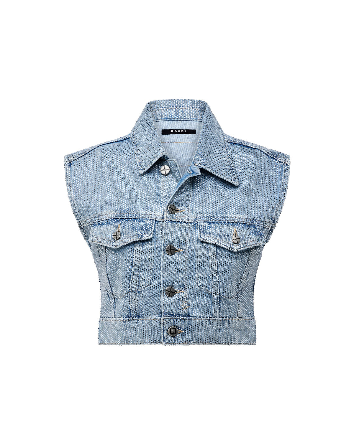Womens Trucker Vest High Rollers Oversized Fashion Tops - Denim
