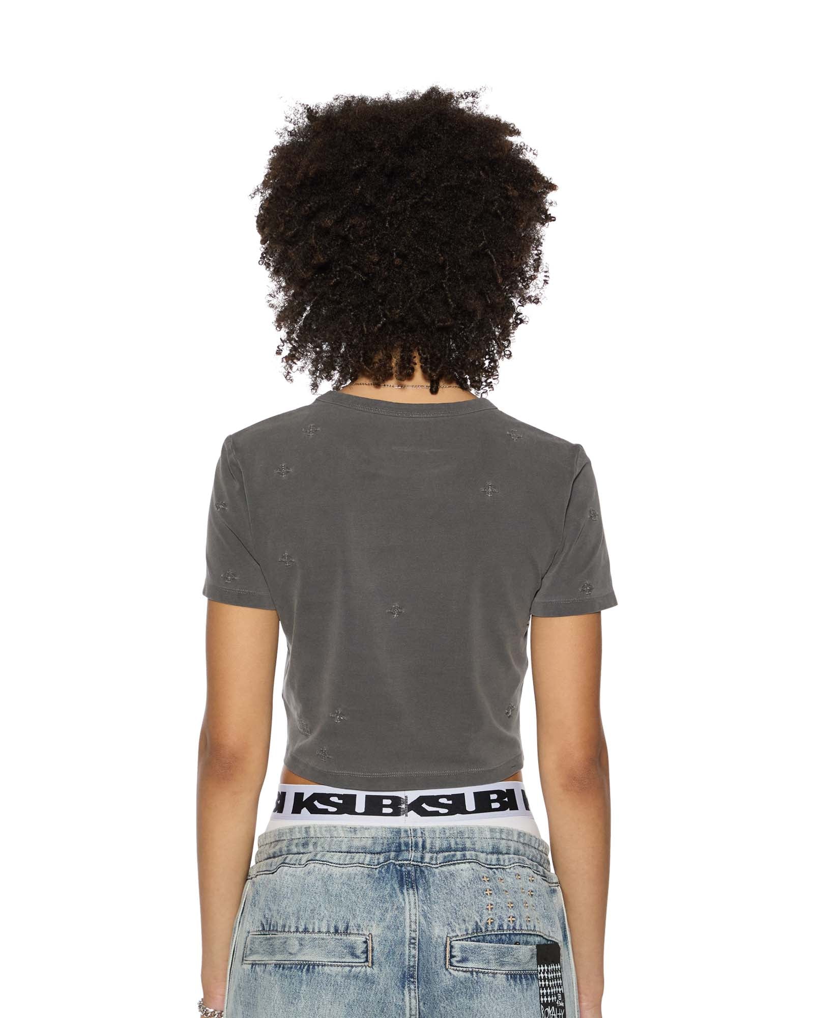 WOMENS  1999 PLUS BABY SS TEE CHARCOAL FITTED TEES