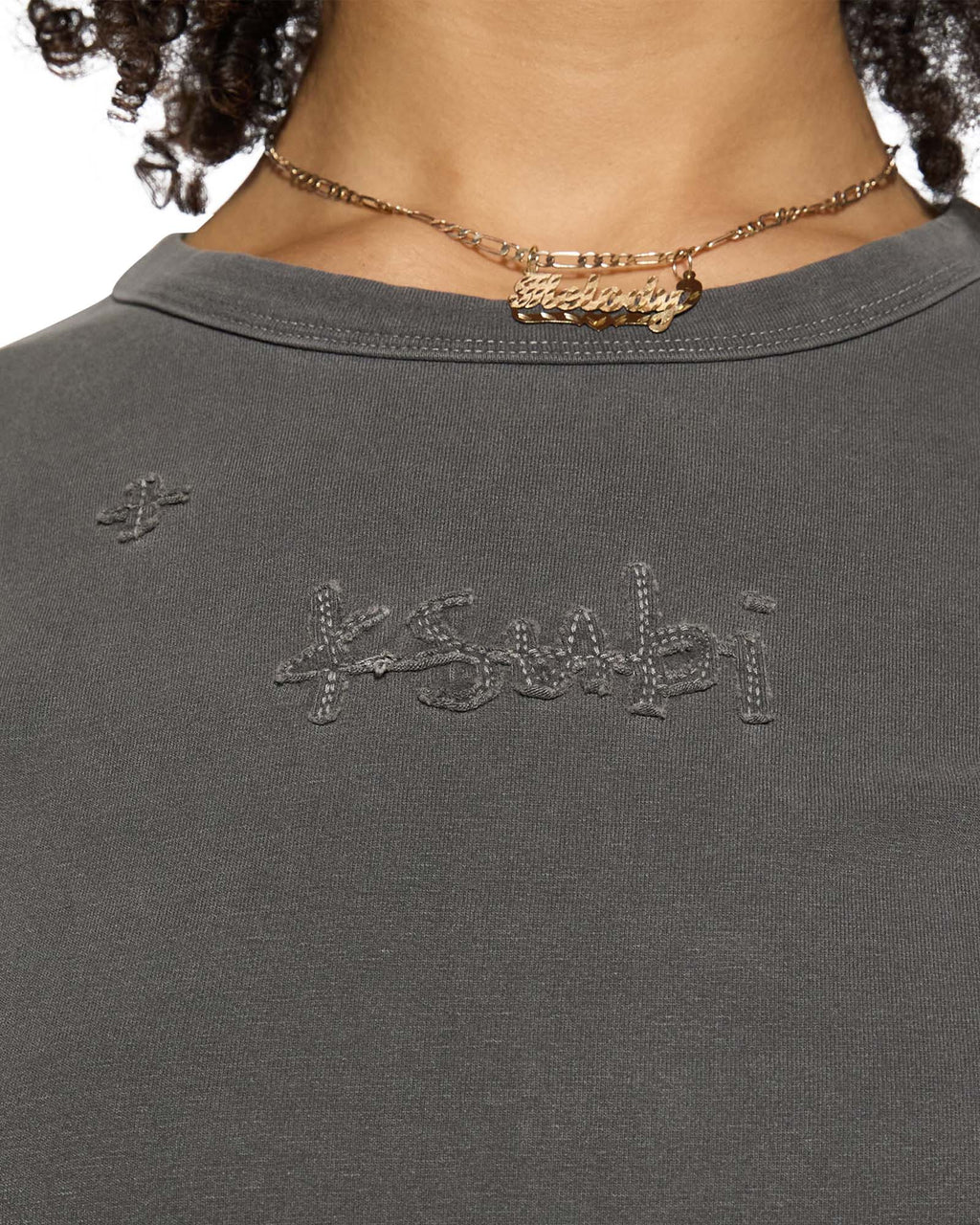 Womens 1999 Plus Baby Ss Tee Charcoal Fitted Tees - Grey