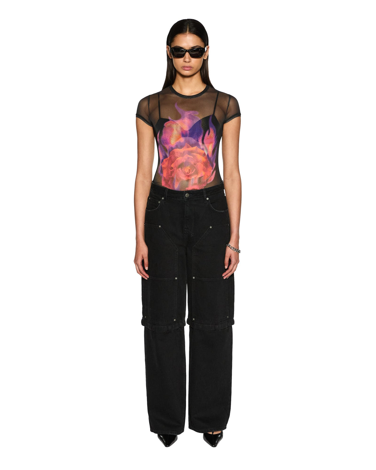 WOMENS ABLAZE MESH SS TEE BLACK FASHION TOPS