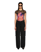 WOMENS ABLAZE MESH SS TEE BLACK FASHION TOPS