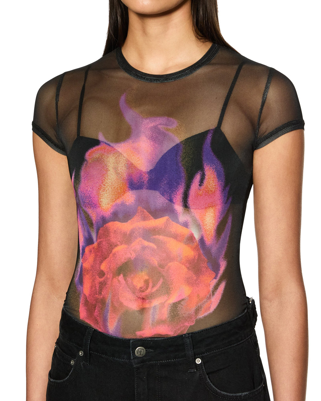 WOMENS ABLAZE MESH SS TEE BLACK FASHION TOPS