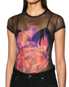 WOMENS ABLAZE MESH SS TEE BLACK FASHION TOPS