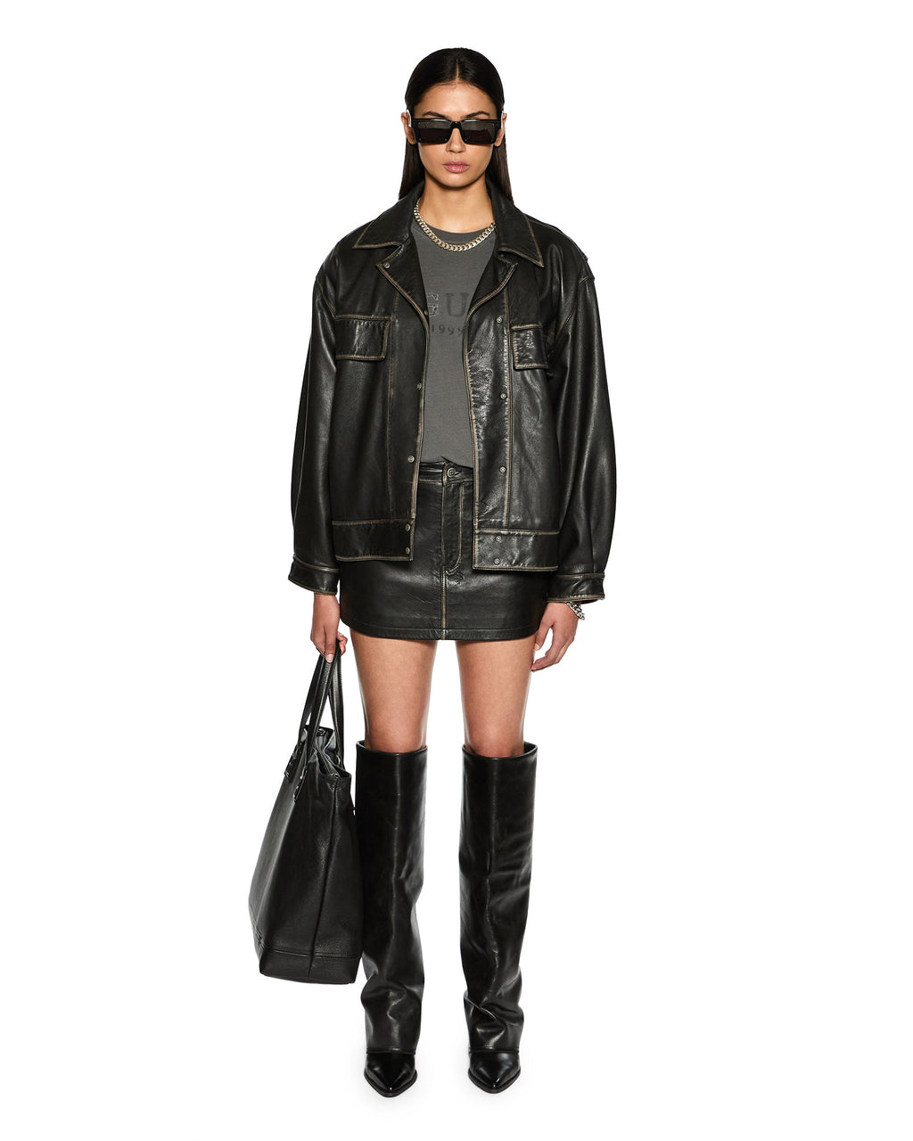 WOMENS LOW RIDER MINI AGED BLACK SKIRTS