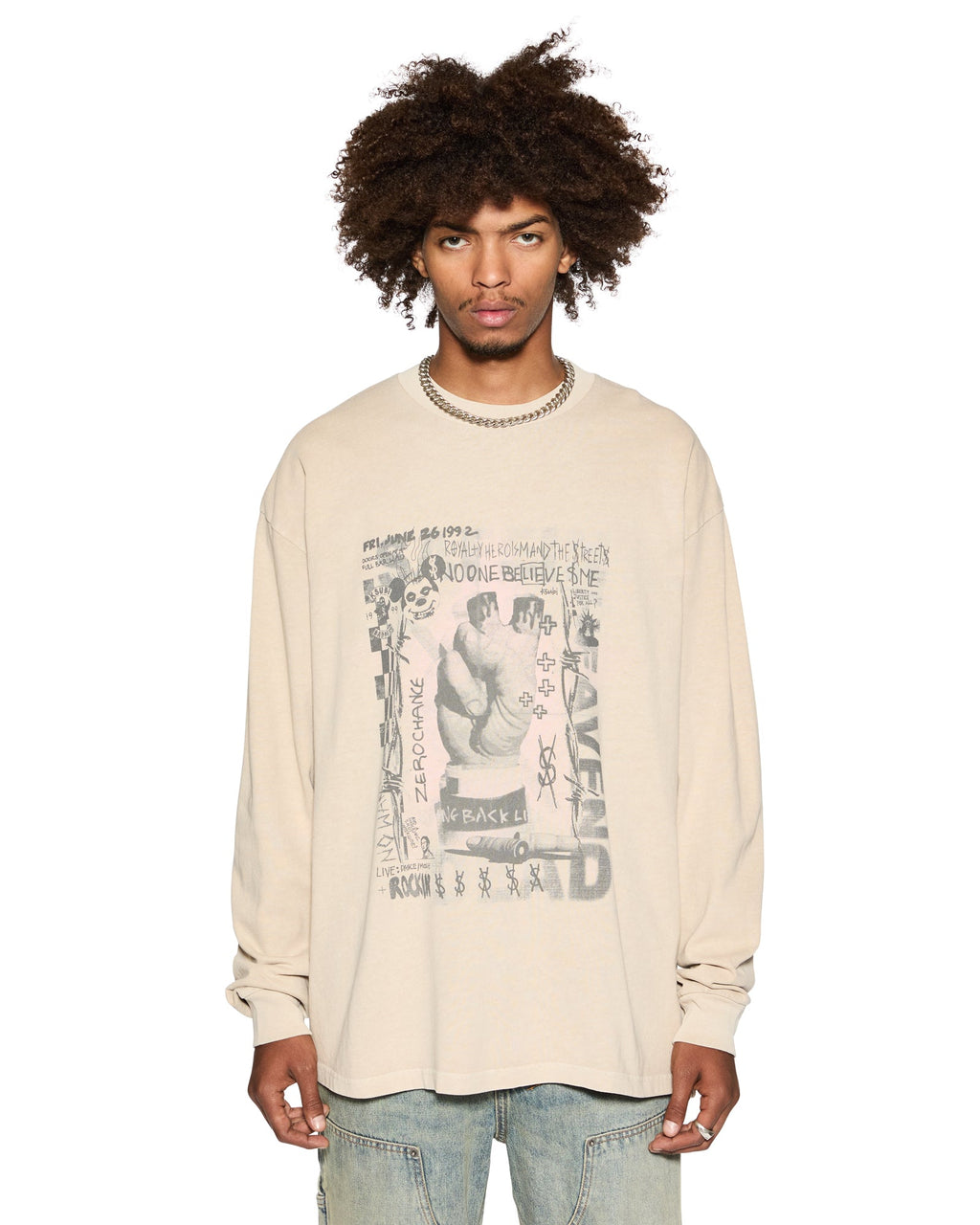 Mens Idols Ekcess Ls Tee Toner Oversized Tees - Tan