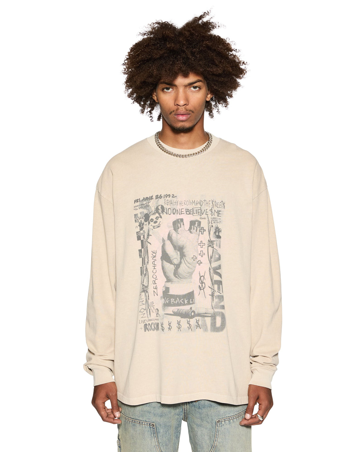 Mens Idols Ekcess Ls Tee Toner Oversized Tees - Tan