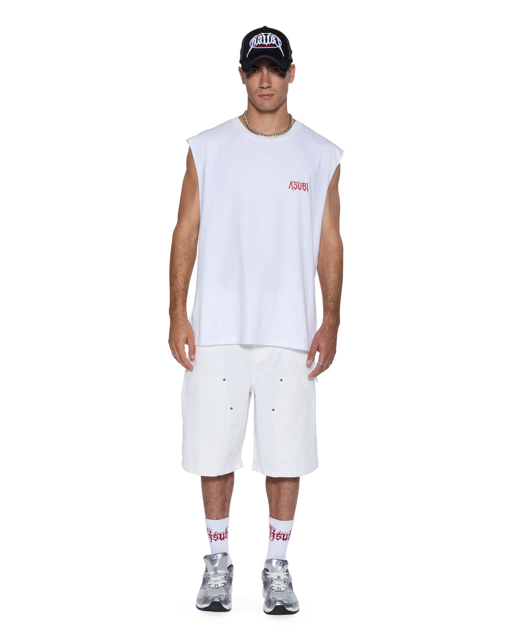 MENS KINGDOM CUT OFF BIGGIE TEE WHITE TEES