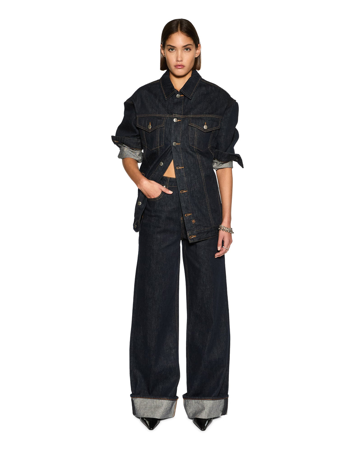 Womens Strider Cuff Original Wide Denim Jeans - Denim