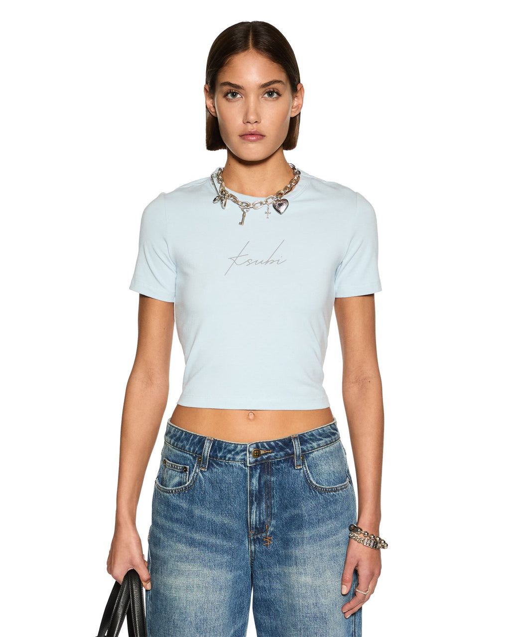 WOMENS MONIKER BABY TEE SKY TEES