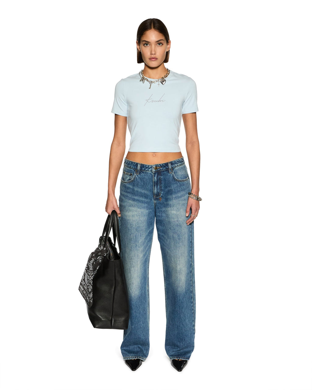 WOMENS MONIKER BABY TEE SKY TEES