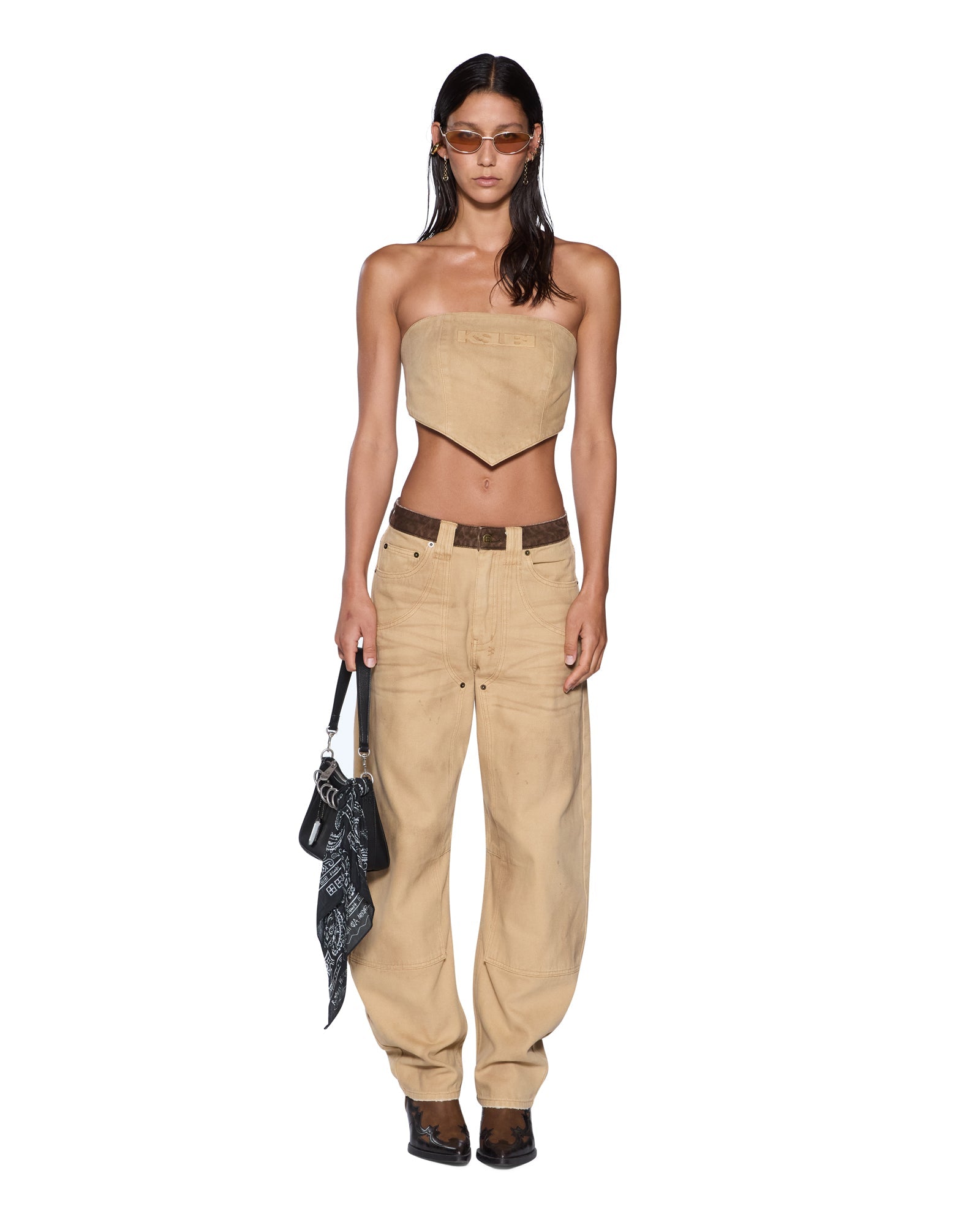 WOMENS SCARF TOP SIERRA TAN FITTED FASHION TOPS