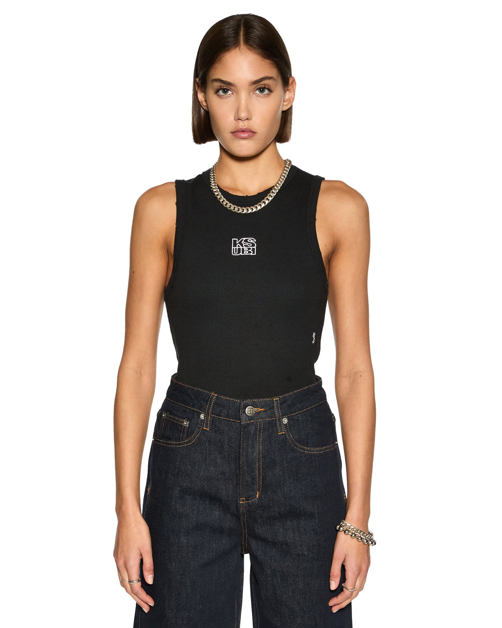 WOMENS STACKED SYNDICATE TANK XTRA BLACK FASHION TOPS