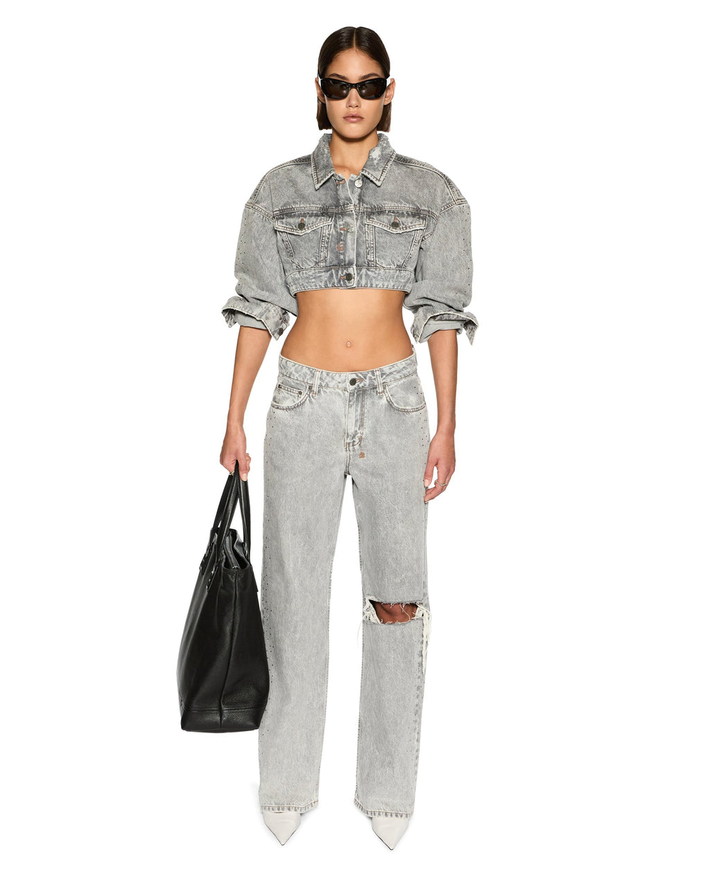 WOMENS LOW RIDER DIME KRYSTAL TRASHED DENIM JEANS