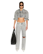 WOMENS LOW RIDER DIME KRYSTAL TRASHED DENIM JEANS